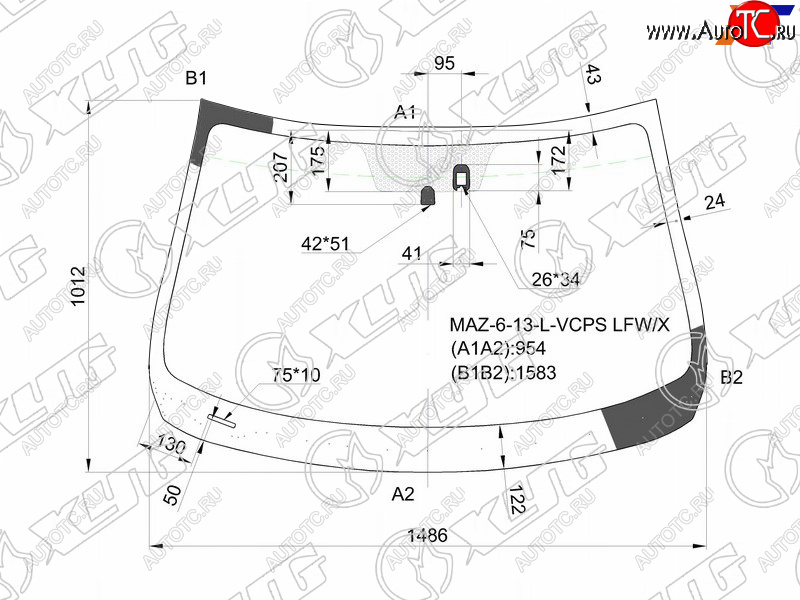 7 199 р. Стекло лобовое (Датчик дождя) Mazda 6 12- XYG MAZ-6-13-L-VCPS LFW/X  с доставкой в г. Пермь