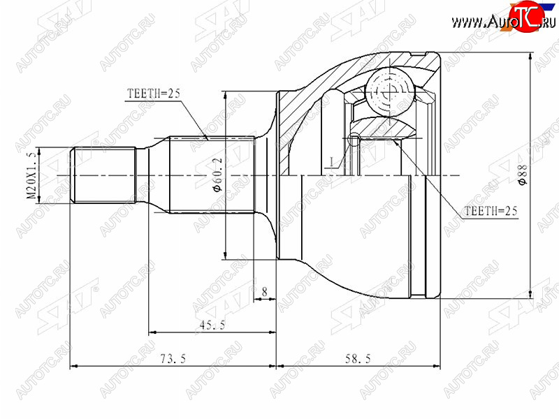 1 789 р. Шрус наружный FR MERCEDES W169A140160 04-12W245 05-12 SAT ME-203  с доставкой в г. Пермь