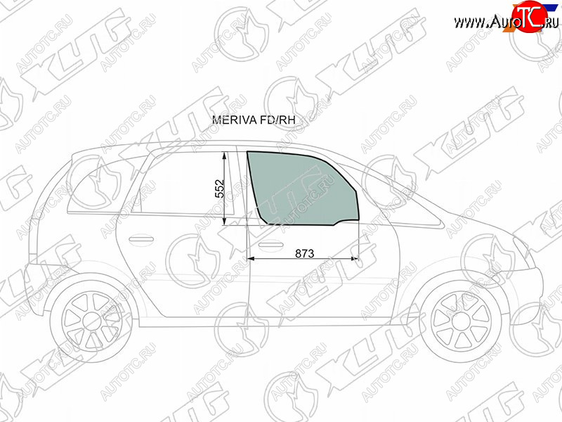 2 789 р. Стекло боковое опускное (Спереди Справа Цвет зеленый) Chevrolet Meriva 04-12  Opel Meriva 03-10 XYG MERIVA FD/RH  с доставкой в г. Пермь