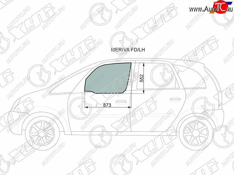 2 789 р. Стекло боковое опускное (Спереди Слева Цвет зеленый) Chevrolet Meriva 04-12  Opel Meriva 03-10 XYG MERIVA FD/LH  с доставкой в г. Пермь