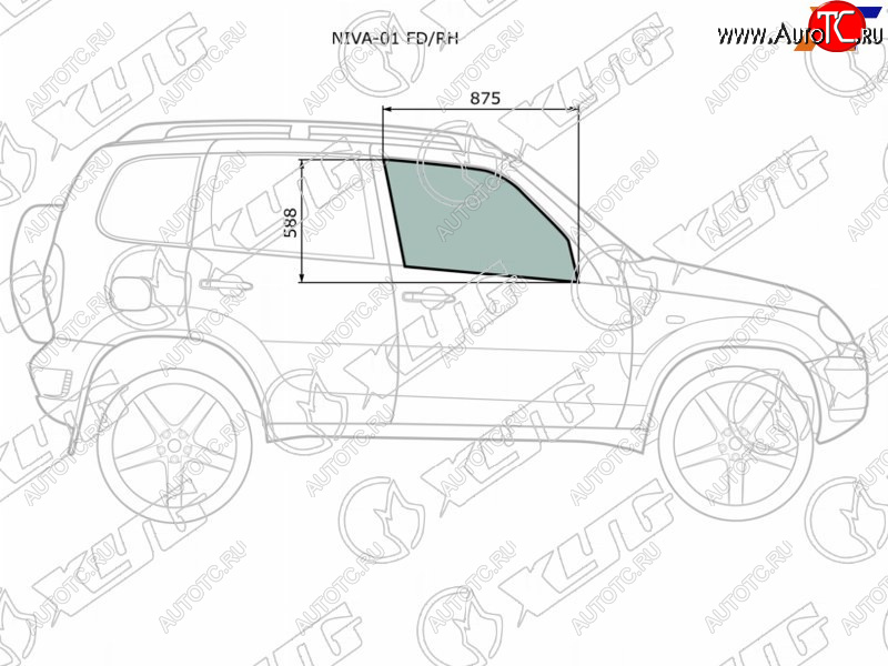 2 099 р. Стекло боковое опускное (Спереди Справа Цвет зеленый) Chevrolet Niva 98-  LADA Niva Travel 21- XYG NIVA-01 FD/RH  с доставкой в г. Пермь