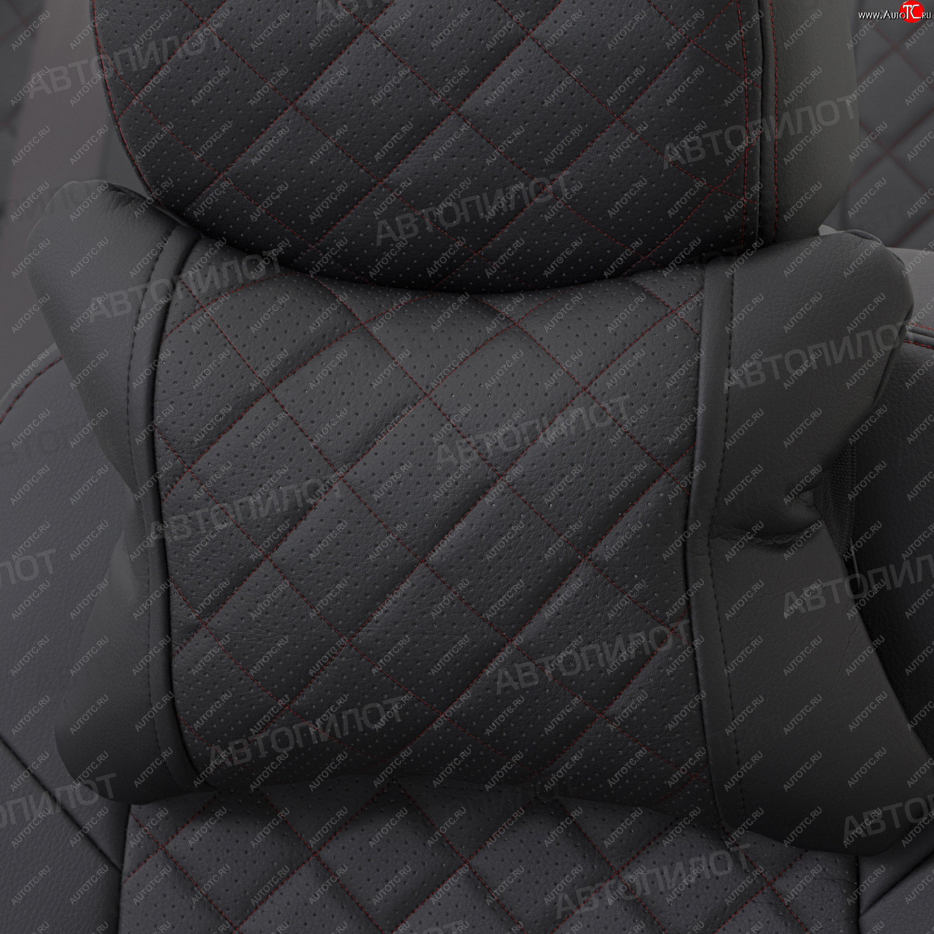 699 р. Подушки под шею (2 шт., экокожа) Автопилот Ромб   (черный/красная строчка)  с доставкой в г. Пермь