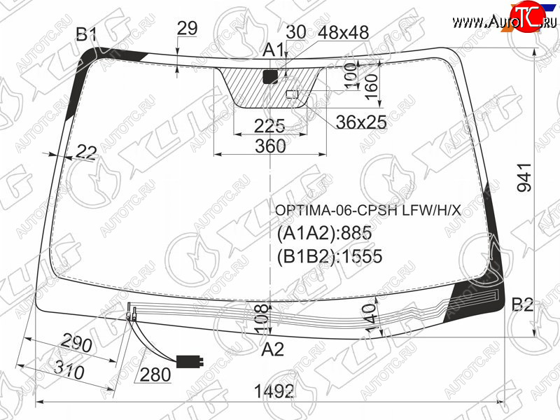 9 549 р. Стекло лобовое (Обогрев щеток Датчик дождя) Kia Optima 05-08  Lotze 05-07  Magentis 06-09 XYG OPTIMA-06-CPSH LFW/H/X  с доставкой в г. Пермь