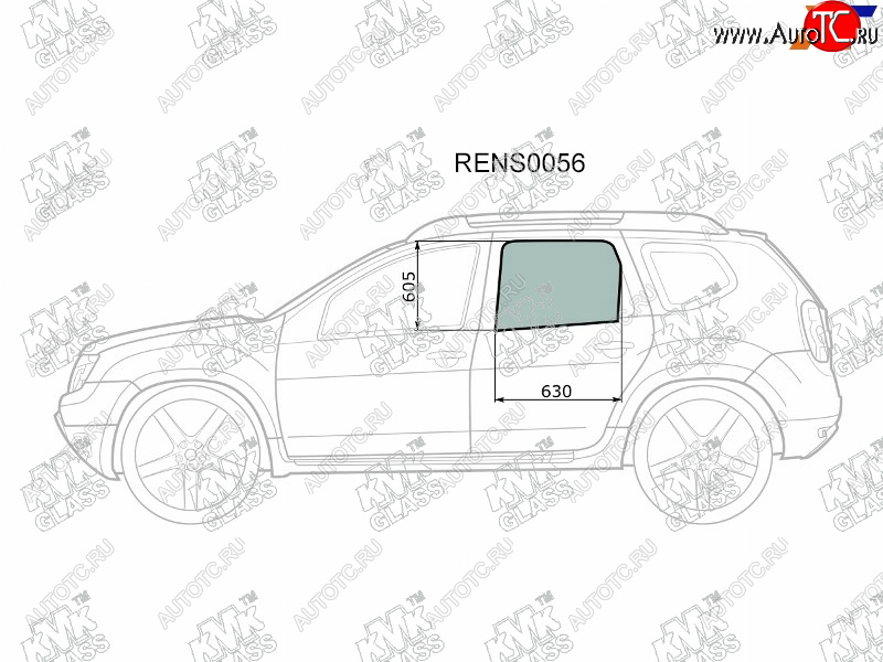 2 199 р. Стекло боковое опускное (Сзади Слева Цвет зеленый) Nissan Terrano 14-22  Renault Duster 10-21  D KMK RENS0056  с доставкой в г. Пермь