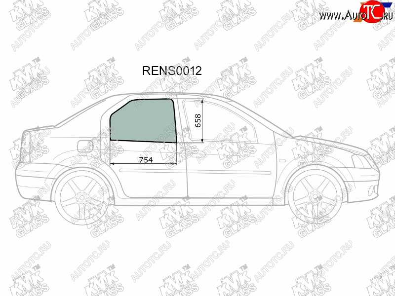 2 569 р. Стекло боковое опускное (Сзади Справа Цвет зеленый) Renault Logan 04-  Sandero 14-  Dacia Logan KMK RENS0012  с доставкой в г. Пермь