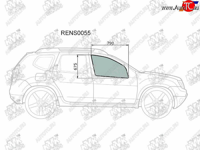 2 399 р. Стекло боковое опускное (Спереди Справа Цвет зеленый) Nissan Terrano 14-  Renault Duster 10-21   KMK RENS0055  с доставкой в г. Пермь