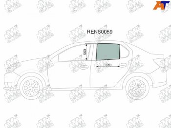 2 569 р. Стекло боковое опускное (Сзади Слева Цвет зеленый) Renault Logan 14-  Sandero 14-  Dacia Logan 1 KMK RENS0059  с доставкой в г. Пермь. Увеличить фотографию 1