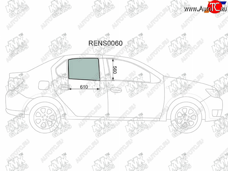 2 569 р. Стекло боковое опускное (Сзади Справа Цвет зеленый) Renault Logan 14-  Sandero 14-  Dacia Logan KMK RENS0060  с доставкой в г. Пермь