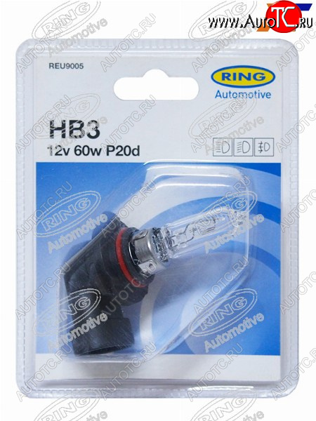 499 р. Лампа головного освещения HB3  12V 60W Блистер 1 шт. RING REU9005  с доставкой в г. Пермь
