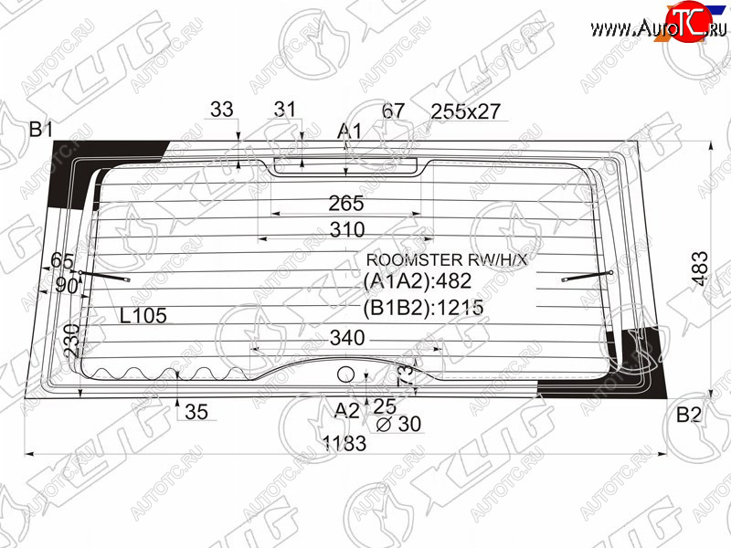 8 449 р. Стекло заднее (Цвет зеленый Обогрев) Skoda Fabia 07-10  Praktik 06-15  Roomster 06-15 XYG ROOMSTER RW/H/X  с доставкой в г. Пермь
