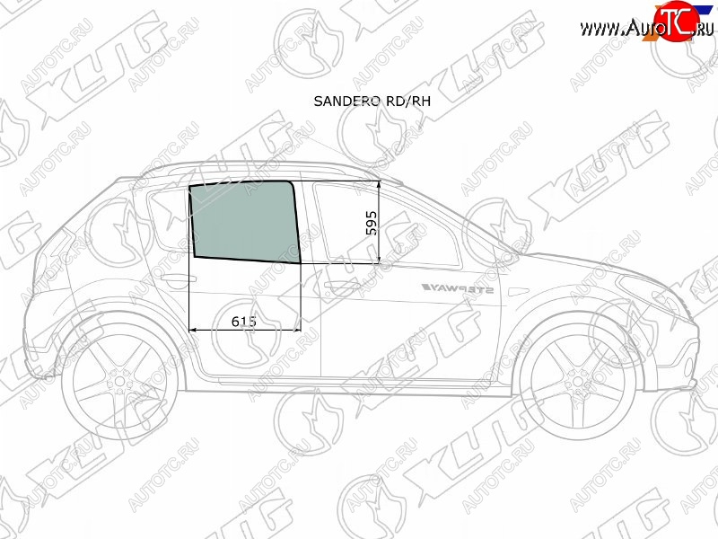 2 599 р. Стекло боковое опускное (Сзади Справа Цвет зеленый) Renault Sandero 09-14  Dacia Sandero 08-12  XYG SANDERO RD/RH  с доставкой в г. Пермь