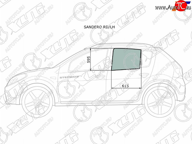 2 599 р. Стекло боковое опускное (Сзади Слева Цвет зеленый) Renault Sandero 09-14  Dacia Sandero 08-12  R XYG SANDERO RD/LH  с доставкой в г. Пермь