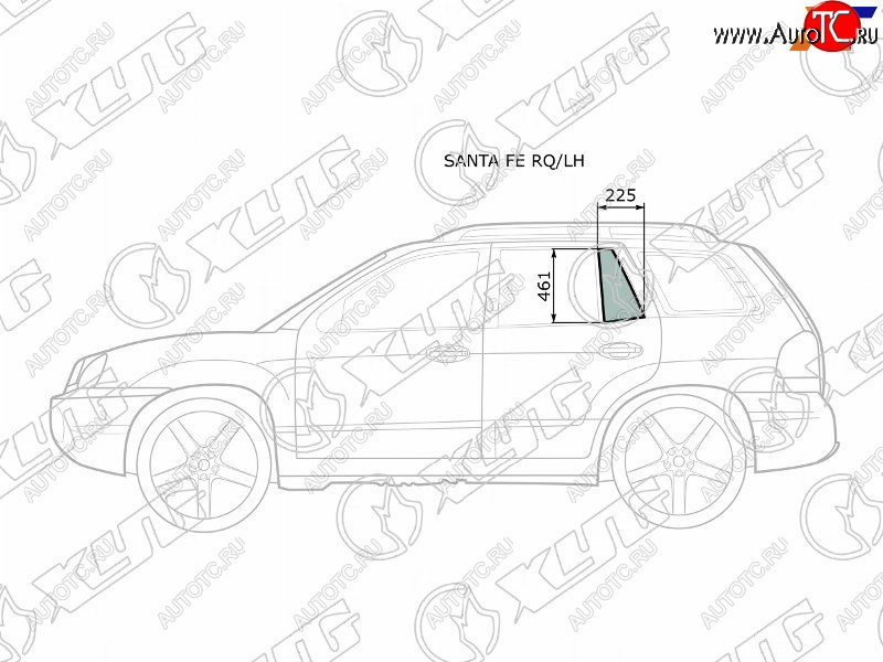 879 р. Стекло форточки (Сзади Слева Цвет зеленый) Hyundai Santa Fe 00-06  Santa Fe Classic 07-13 XYG SANTA FE RQ/LH  с доставкой в г. Пермь
