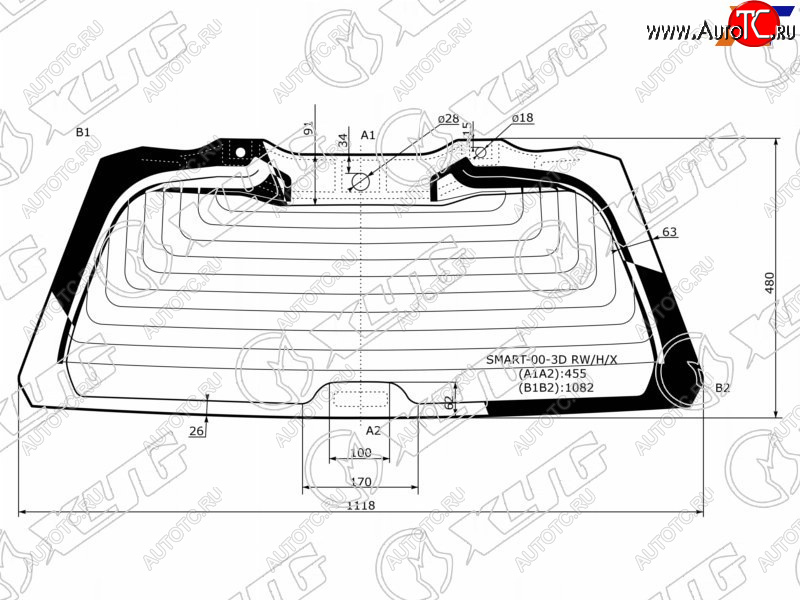 13 199 р. Стекло заднее (Цвет зеленый Обогрев) Smart Fortwo 98-07 XYG SMART-00-3D RW/H/X  с доставкой в г. Пермь