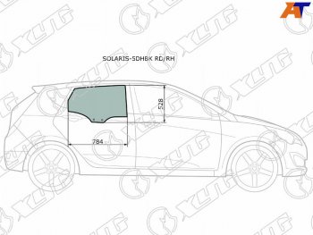 2 699 р. Стекло боковое опускное (Сзади Справа Цвет зеленый) Hyundai Solaris 10-17  Accent 11-17 XYG SOLARIS-5DHBK RD/RH  с доставкой в г. Пермь. Увеличить фотографию 1