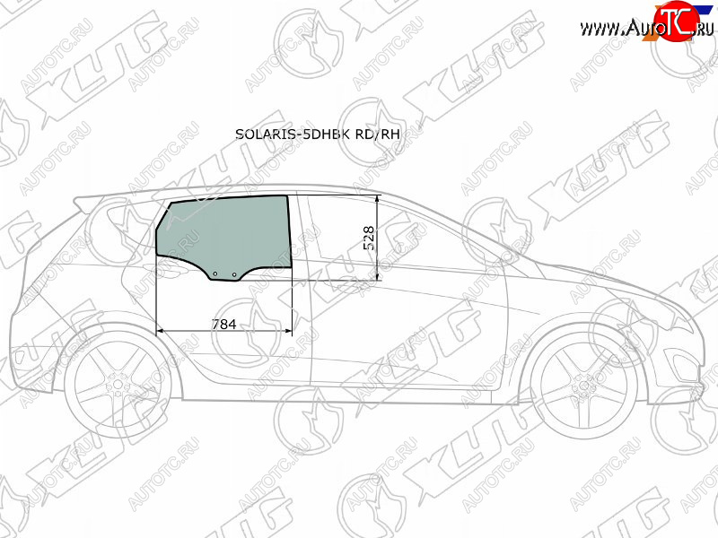 2 699 р. Стекло боковое опускное (Сзади Справа Цвет зеленый) Hyundai Solaris 10-17  Accent 11-17 XYG SOLARIS-5DHBK RD/RH  с доставкой в г. Пермь