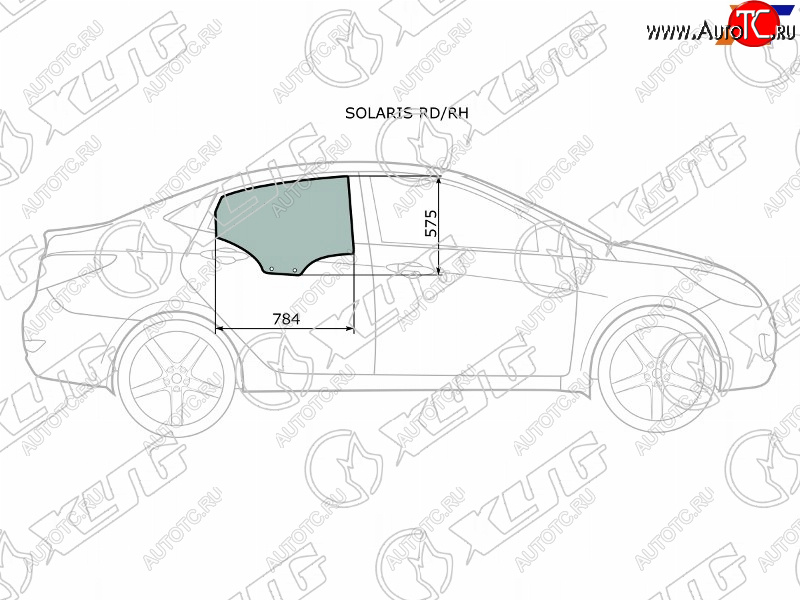 2 399 р. Стекло боковое опускное (Сзади Справа Цвет зеленый) Hyundai Solaris 10-17  Accent 11-17 XYG SOLARIS RD/RH  с доставкой в г. Пермь