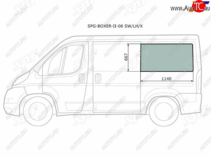 3 199 р. Стекло кузова боковое (не опускное) (Слева Цвет зеленый) Peugeot Boxer 06-  Citroen Jumper 06-  F SAT SPG-BOXER-II-06 SW/LH/X  с доставкой в г. Пермь