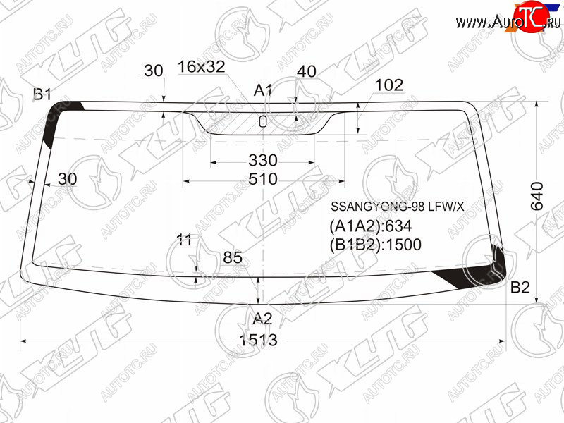 3 899 р. Стекло лобовое SsangYong Korando 96-06  ТагАЗ Тагер 08-14 XYG SSANGYONG-98 LFW/X  с доставкой в г. Пермь