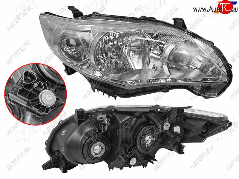 4 199 р. Фара правая (с электрокорректором, галоген) SAT Toyota Corolla E150 седан рестайлинг (2009-2013)  с доставкой в г. Пермь