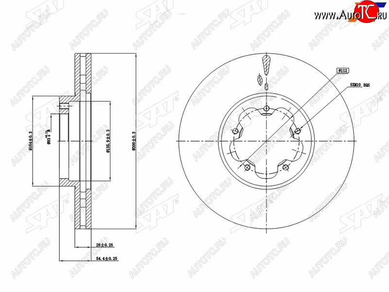 2 699 р. Диск тормозной передний (Ø300 mm, вентилируемый) SAT  Ford Transit (2006-2014) цельнометаллический фургон  с доставкой в г. Пермь