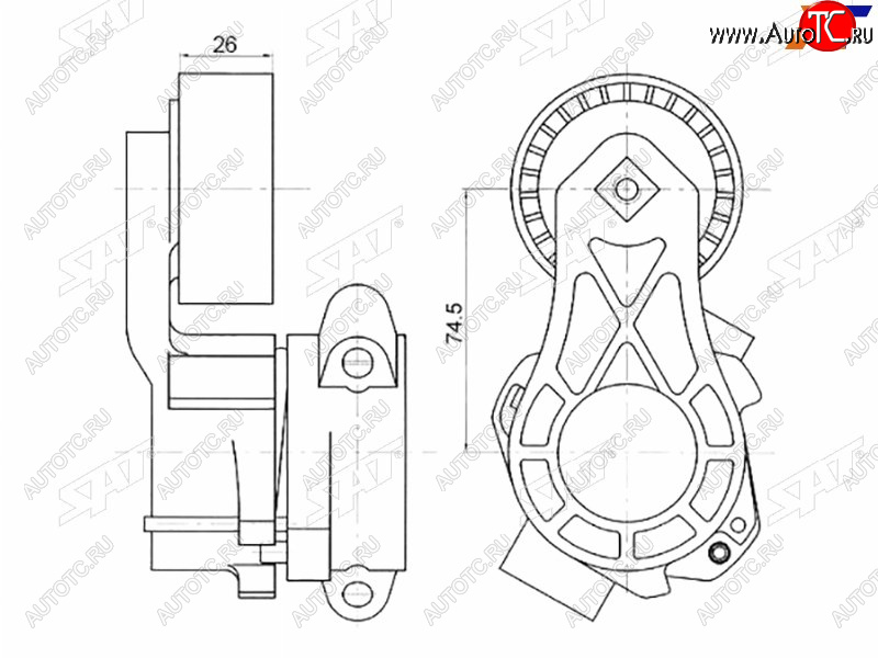 2 099 р. Натяжитель приводного ремня PEUGEOT BOXERFIAT DUCATOCITROEN JUMPERFORD TOURNEOTRANSIT 2,2 06- SAT ST-1611424780  с доставкой в г. Пермь