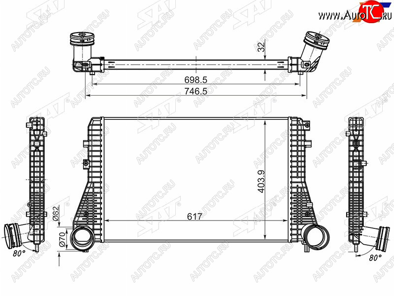 7 799 р. Интеркулер VW GOLF 03-PASSAT 05-SKODA OCTAVIA 04-YETI 09-AUDI A3 04-13 SAT ST-1K0145803  с доставкой в г. Пермь