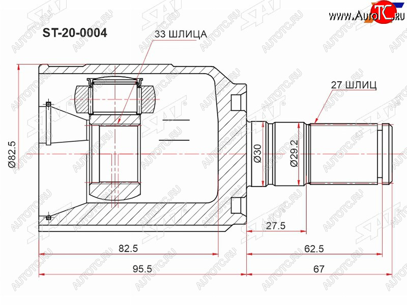 2 499 р. Шрус внутренний KIA OPTIMA 18- 2.02.4SONATA 18- левый SAT ST-20-0004  с доставкой в г. Пермь
