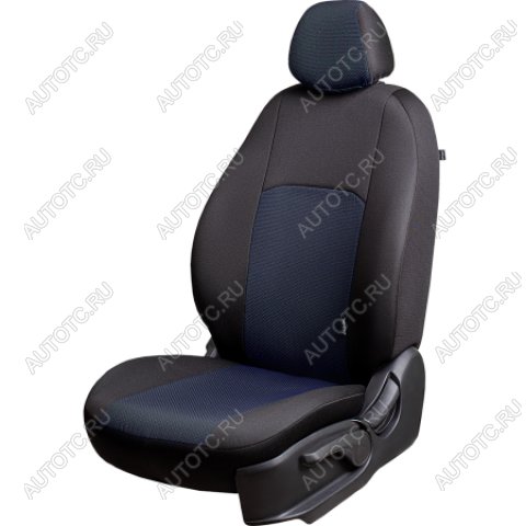 5 949 р. Комплект чехлов для сидений (РЗСиС 40/60 2Г Жаккард) Дублин Lord Autofashion Skoda Fabia Mk2 хэтчбэк дорестайлинг (2007-2010) (черный, вставка Ёж синяя)  с доставкой в г. Пермь