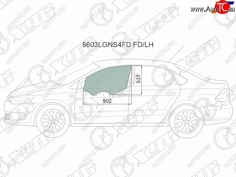 2 569 р. Стекло боковое опускное (Спереди Слева Цвет зеленый) Skoda Rapid 20-  Volkswagen Polo 09-20 XYG 8603LGNS4FD FD/LH  с доставкой в г. Пермь