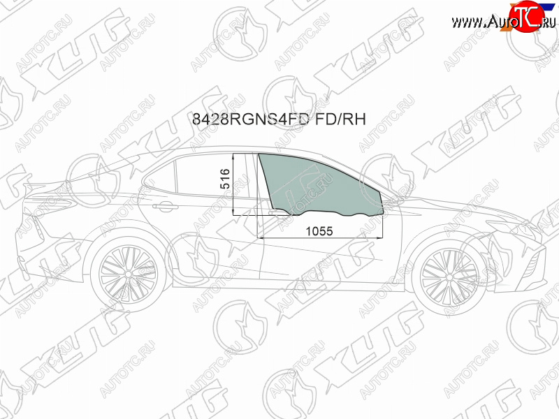 3 399 р. Стекло боковое опускное (Спереди Справа Цвет зеленый Крепления) Toyota Camry (XV70) 17-21  Camry XYG 8428RGNS4FD FD/RH  с доставкой в г. Пермь