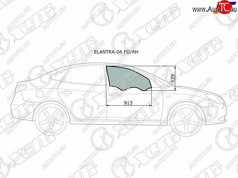 2 599 р. Стекло боковое опускное (Спереди Справа Цвет зеленый) Hyundai Elantra 06-12  Avante 06-11 XYG ELANTRA-06 FD/RH  с доставкой в г. Пермь