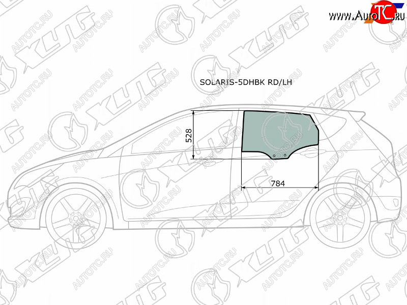 2 699 р. Стекло боковое опускное (Сзади Слева Цвет зеленый) Hyundai Solaris 10-17  Accent 11-17 XYG SOLARIS-5DHBK RD/LH  с доставкой в г. Пермь