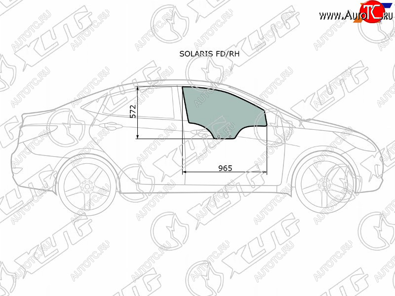 2 499 р. Стекло боковое опускное (Спереди Справа Цвет зеленый) Hyundai Solaris 10-17  Kia Rio 11-17  Hyun XYG SOLARIS FD/RH  с доставкой в г. Пермь