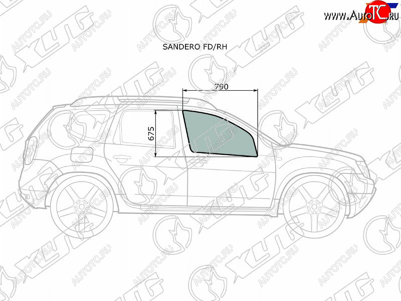 2 399 р. Стекло боковое опускное (Спереди Справа Цвет зеленый) Nissan Terrano 14-22  Renault Duster 10-21 XYG SANDERO FD/RH  с доставкой в г. Пермь