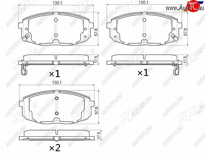 1 379 р. Колодки тормозные передние FR-FL SAT  Hyundai I30 3 PD хэтчбэк (2017-2020) (с отверстием под пружинки)  с доставкой в г. Пермь