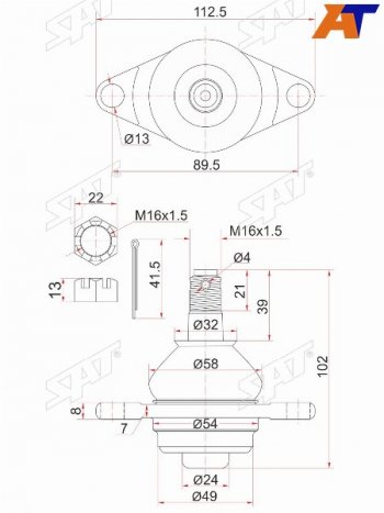 Шаровая опора нижняя FR TOYOTA Estima 90-99 SAT ST-43330-29235