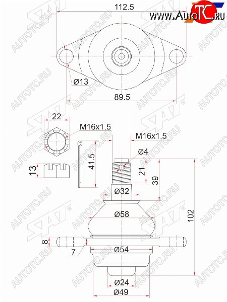 759 р. Шаровая опора нижняя FR TOYOTA Estima 90-99 SAT ST-43330-29235  с доставкой в г. Пермь