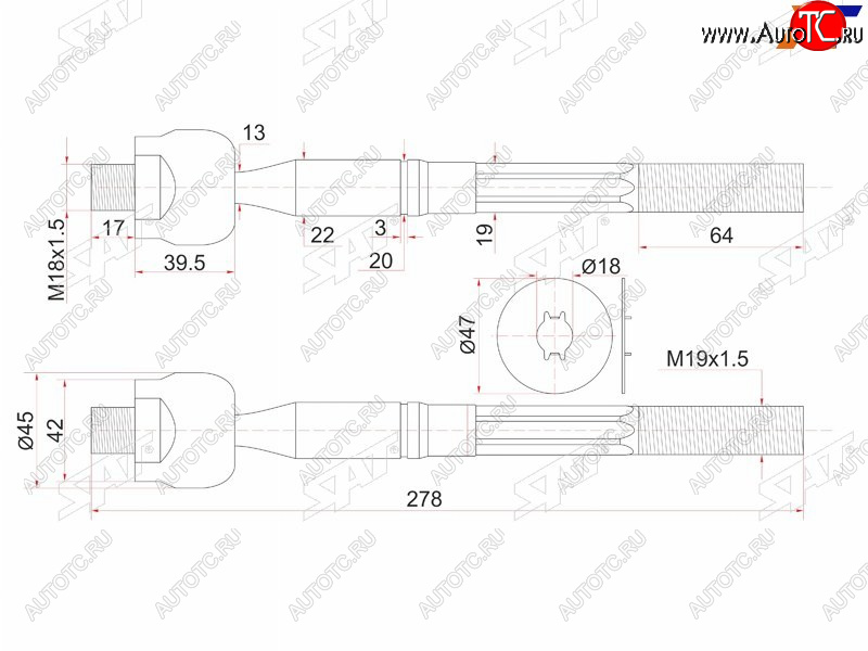 1 599 р. Тяга рулевая TOYOTA DYNA,TOYOACE 99-04 SAT ST-45503-39195  с доставкой в г. Пермь