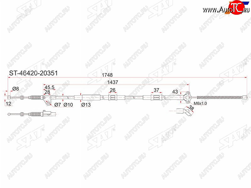 899 р. Трос ручника 2WD RH SAT  Toyota Caldina ( T190,  T210) - Corona SF  T190 (барабанные тормоза)  с доставкой в г. Пермь