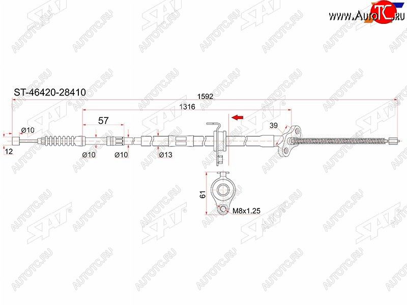 1 029 р. Трос ручника RH 4WD SAT Toyota Noah 3 дорестайлинг (2014-2017)  с доставкой в г. Пермь