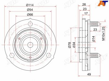 959 р. Опора передней стойки Toyota Land Cruiser Prado (J90) 96-02  Hilux Surf 95-00 (Перед) SAT ST-48609-35030  с доставкой в г. Пермь. Увеличить фотографию 1