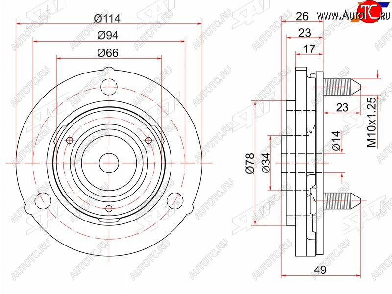 959 р. Опора передней стойки Toyota Land Cruiser Prado (J90) 96-02  Hilux Surf 95-00 (Перед) SAT ST-48609-35030  с доставкой в г. Пермь