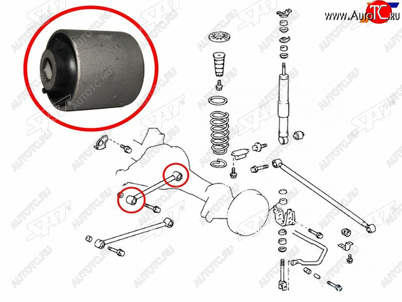 399 р. Сайлентблок Toyota Land Cruiser (J100) 98-07  Lexus LX 98-07  Toyota Land Cruiser Cygnus 98-07 SAT ST-48702-60090  с доставкой в г. Пермь