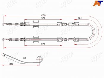 Трос ручного тормоза RH-LH V2.0-2.5 SAT Ford Transit 4  рестайлинг (2020-2025) (одинарные колеса)
