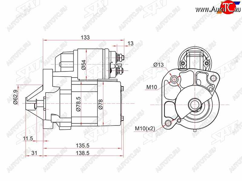 5 399 р. Стартер Renault Duster 10-15  Logan 04-09  Sandero 09-14  Kangoo 97-13 (1 kW Z=8)                SAT ST-6001547289N  с доставкой в г. Пермь