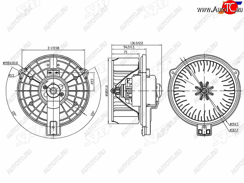 4 199 р. Мотор отопителя салона Lexus GS 97-04  RX 97-03  Toyota Highlander 00-07  Kluger V 00-07 SAT ST-87103-30390  с доставкой в г. Пермь