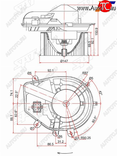 5 999 р. Мотор отопителя салона Audi A4 94-01  Volkswagen Passat 88-05  Skoda Superb 02-08 SAT ST-8D1820021B  с доставкой в г. Пермь