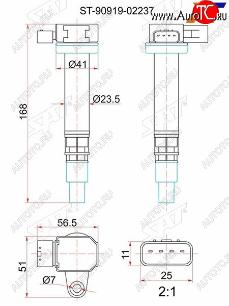 1 499 р. Катушка зажигания TOYOTA 3RZ# RZN18#21#RZJ12#RCH#LY230280RZU28#3##400 SAT ST-90919-02237  с доставкой в г. Пермь
