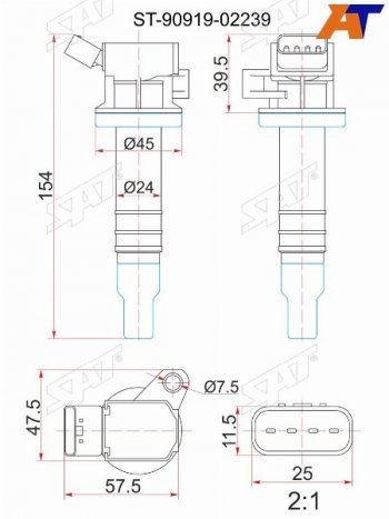 1 099 р. Катушка зажигания TOYOTA 1ZZ-FE 00- ZZE12#ZZT24#ZZV50ZCT10ZCA2#1KR-FE 04- KSP9#KGC1#3SG-G# SX SAT ST-90919-02239  с доставкой в г. Пермь. Увеличить фотографию 1